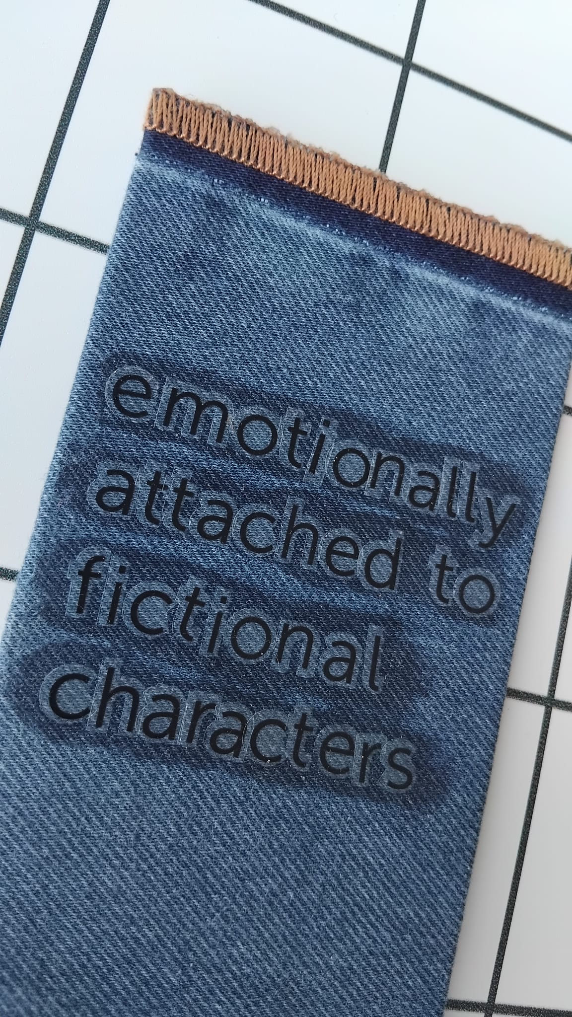 Buy Emotionally Attached Denim fabric wrapped bookmark.