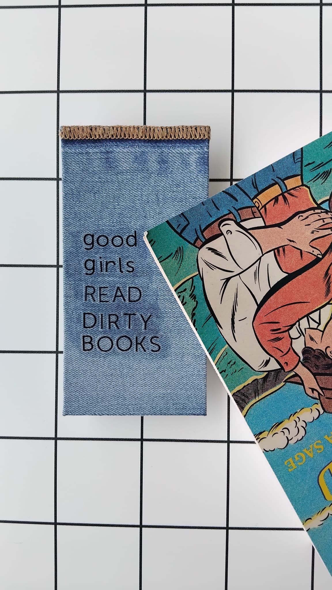 Buy Good Girls Denim fabric wrapped bookmark.