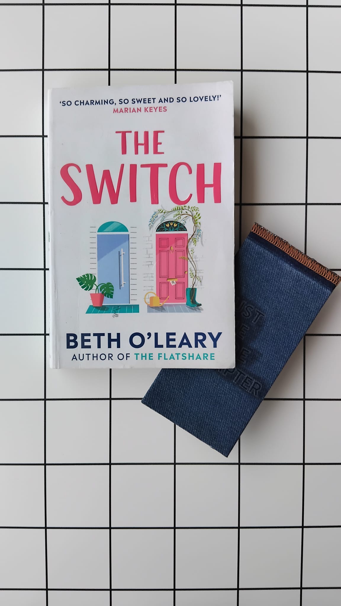 Buy Just One More Chapter Denim fabric wrapped bookmark.
