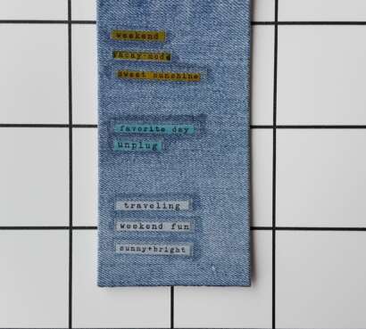Purchase Holiday Denim fabric wrapped bookmark.