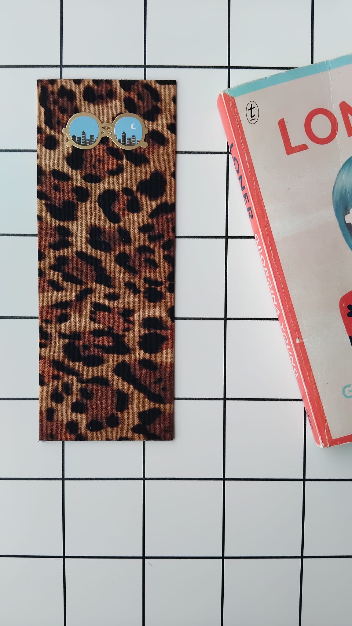 Buy Leopard Sunnies 2 fabric wrapped bookmark.
