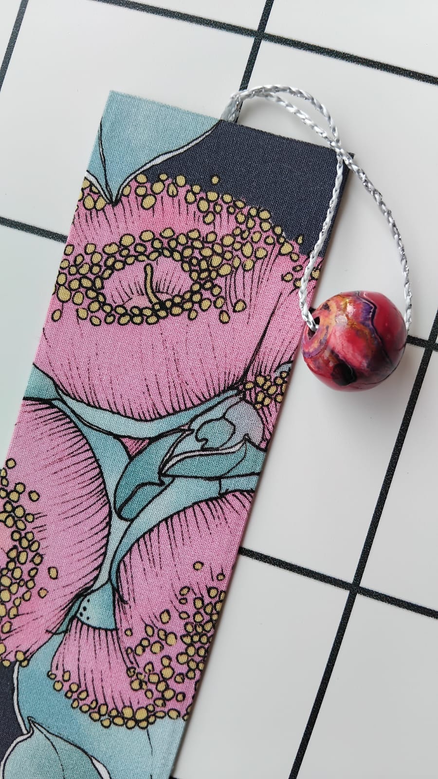 Buy Australiana Floral Pinkfabric wrapped bookmark.