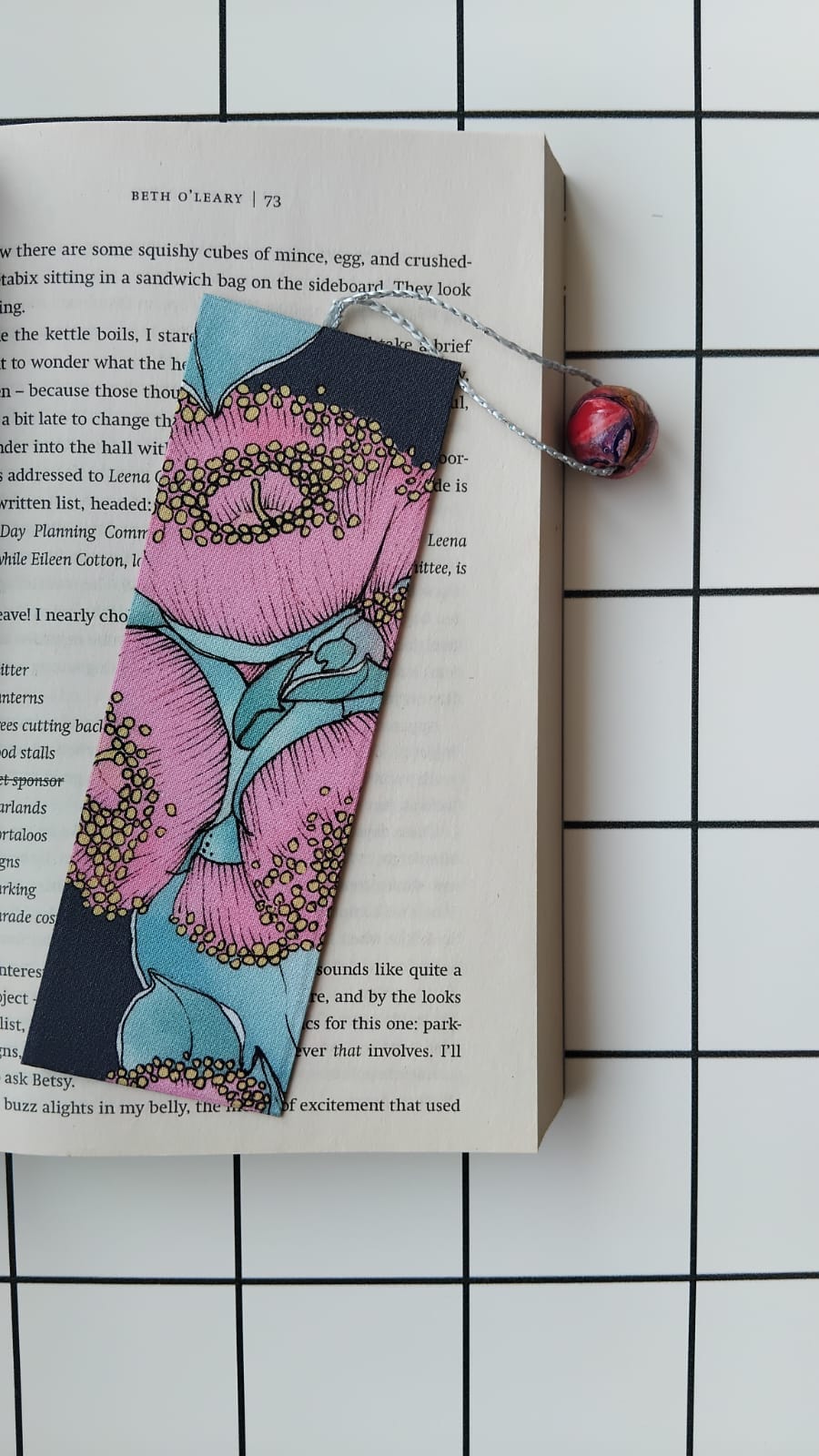 Buy Australiana Floral Pinkfabric wrapped bookmark.